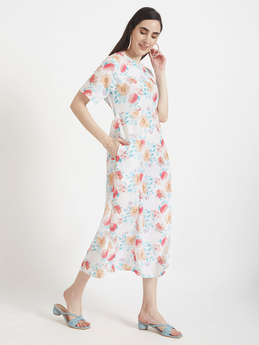 Premium Muslin Digital Print  Maxi Dress With Slash Pocket