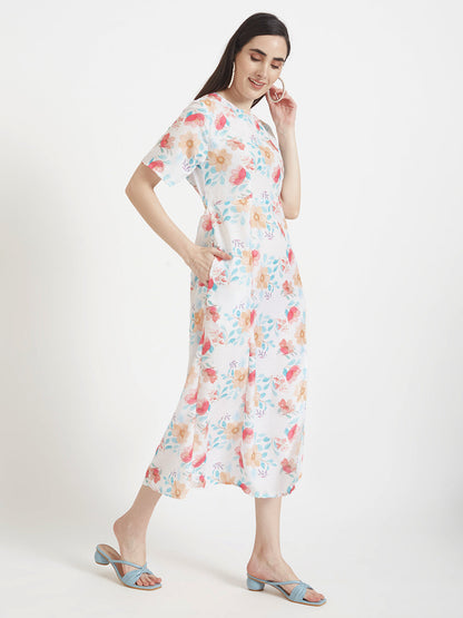 Premium Muslin Digital Print  Maxi Dress With Slash Pocket