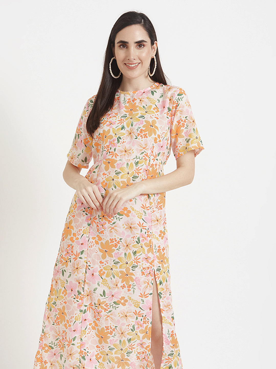 Luxury Cambric Digital Print  Maxi Dress With Slash Pocket
