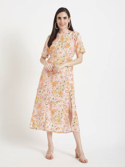 Luxury Cambric Digital Print  Maxi Dress With Slash Pocket