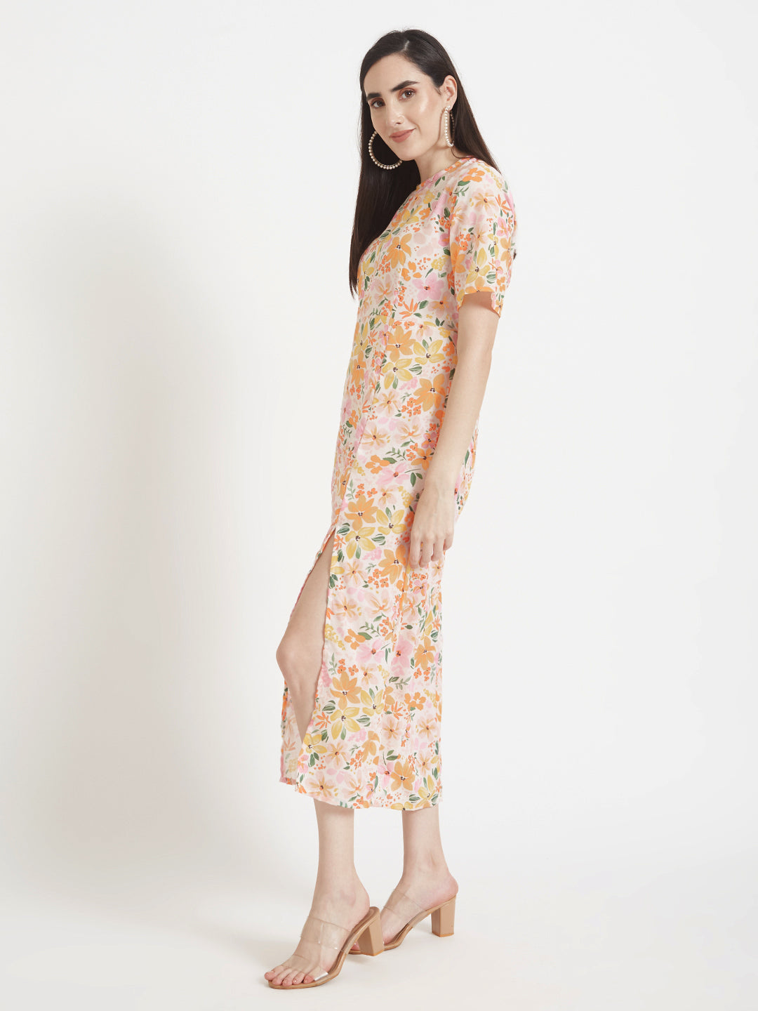 Luxury Cambric Digital Print  Maxi Dress With Slash Pocket