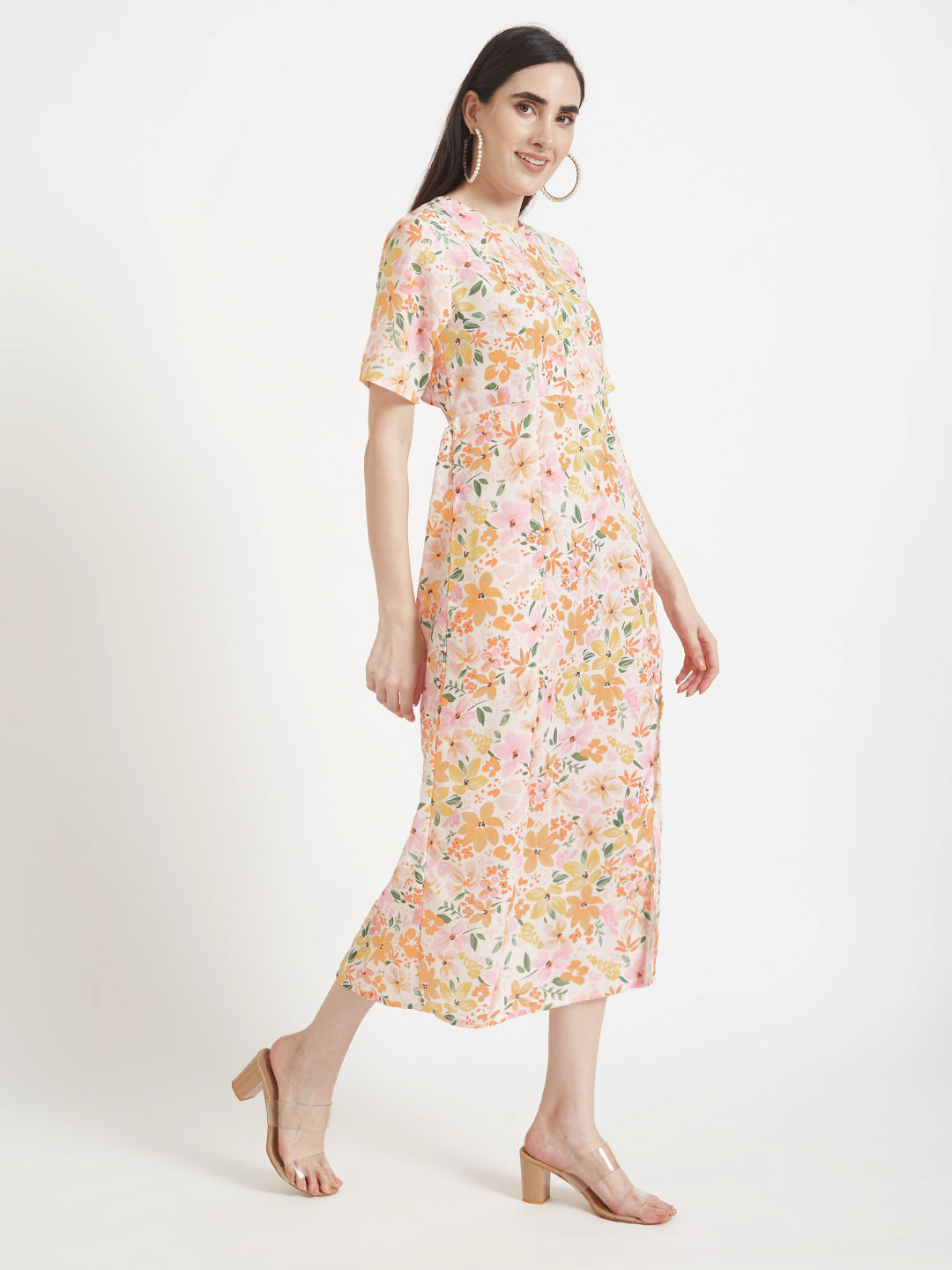 Luxury Cambric Digital Print  Maxi Dress With Slash Pocket