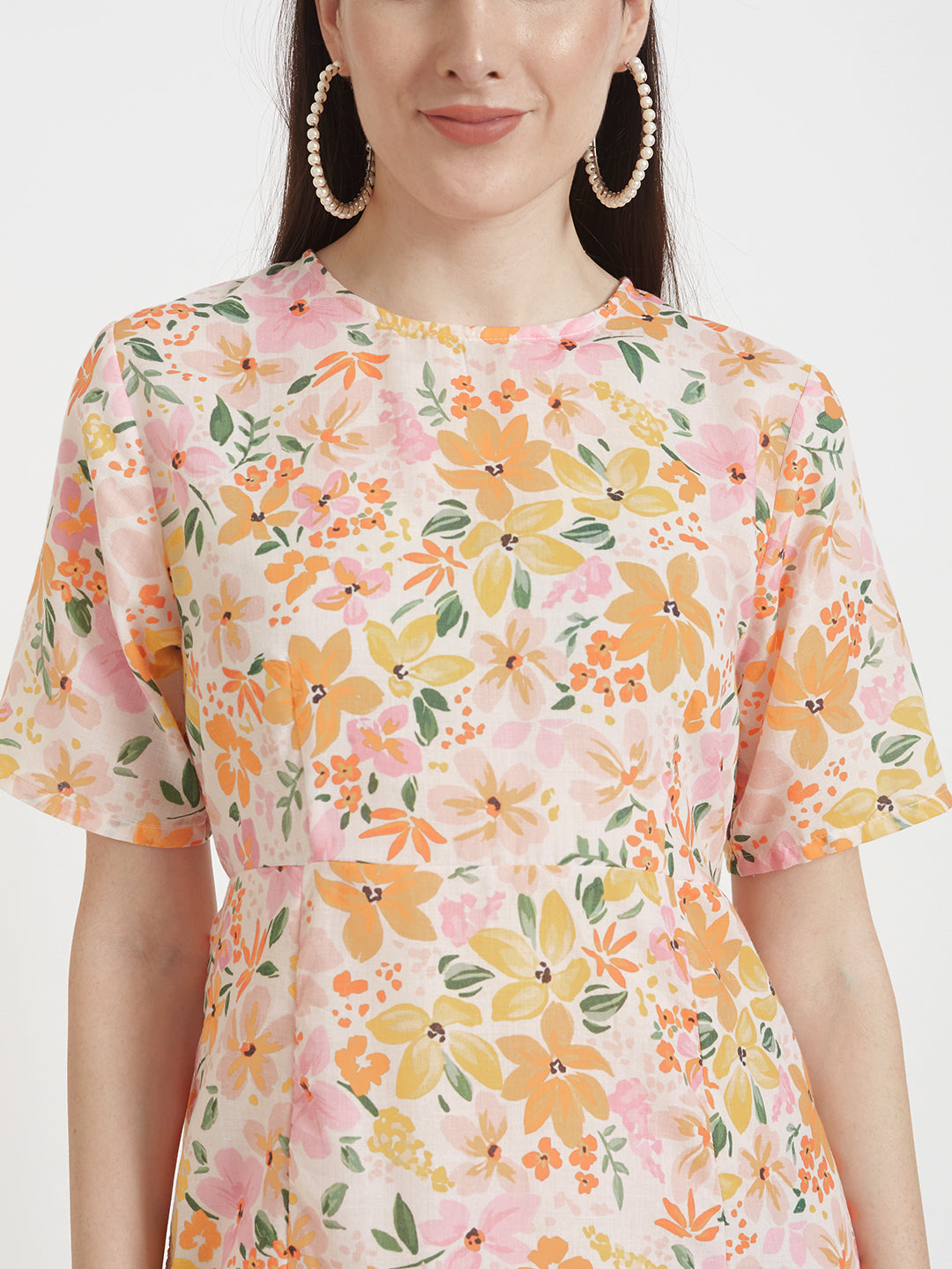 Luxury Cambric Digital Print  Maxi Dress With Slash Pocket