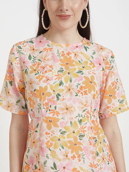 Luxury Cambric Digital Print  Maxi Dress With Slash Pocket