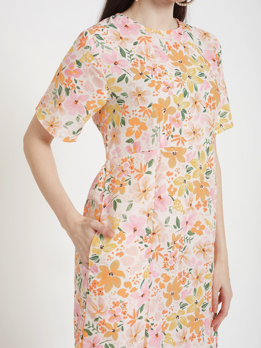 Luxury Cambric Digital Print  Maxi Dress With Slash Pocket