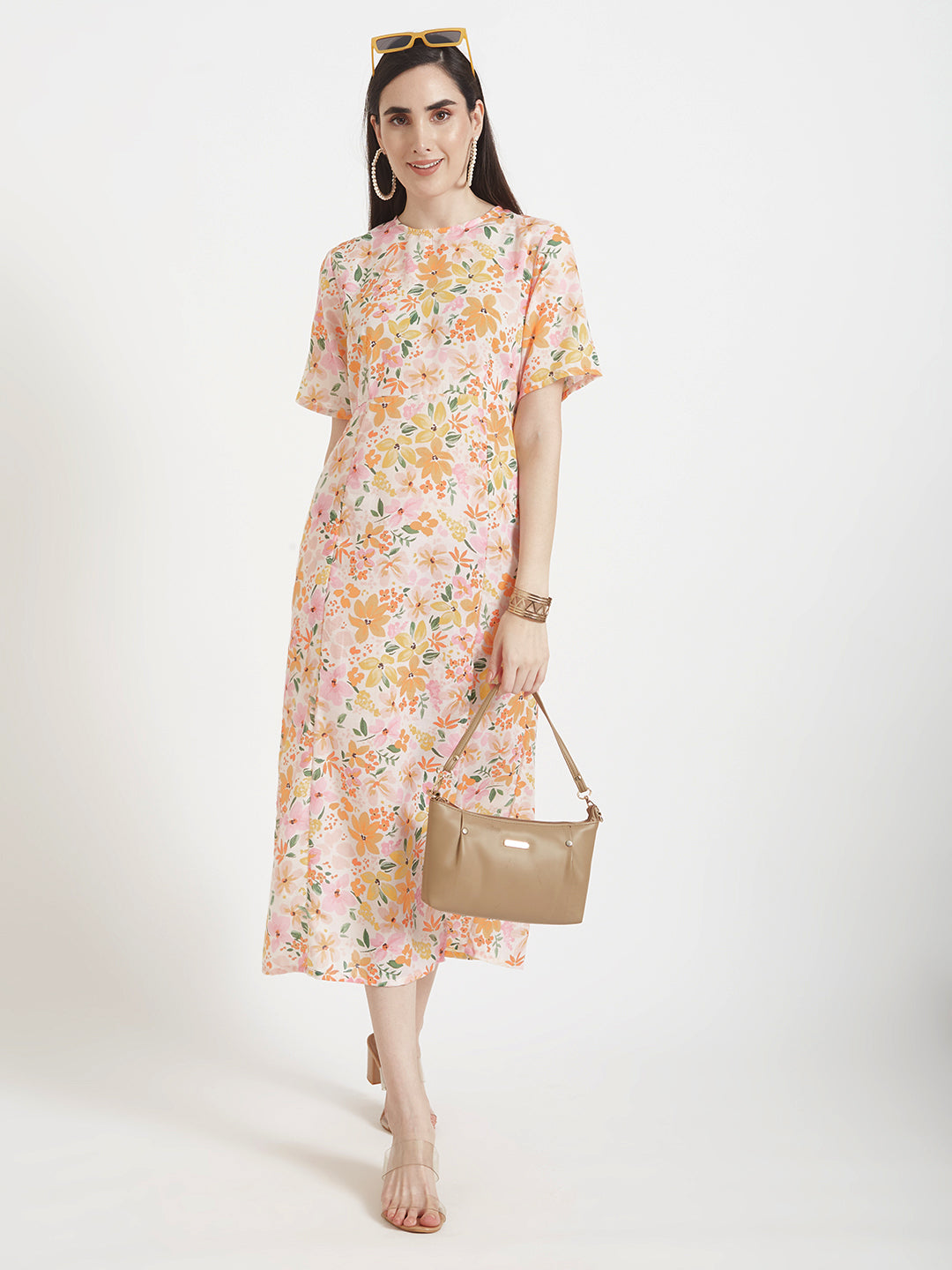 Luxury Cambric Digital Print  Maxi Dress With Slash Pocket