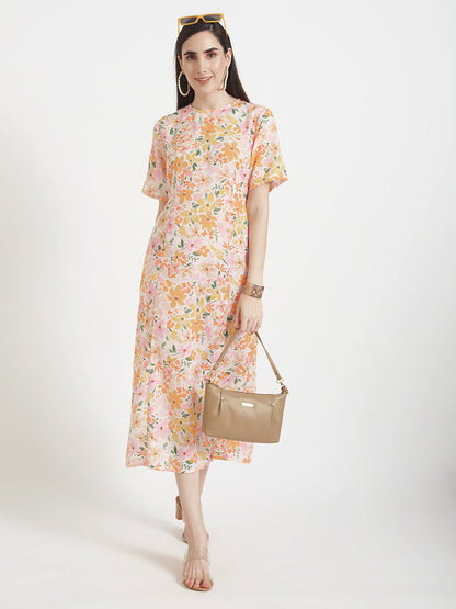 Luxury Cambric Digital Print  Maxi Dress With Slash Pocket