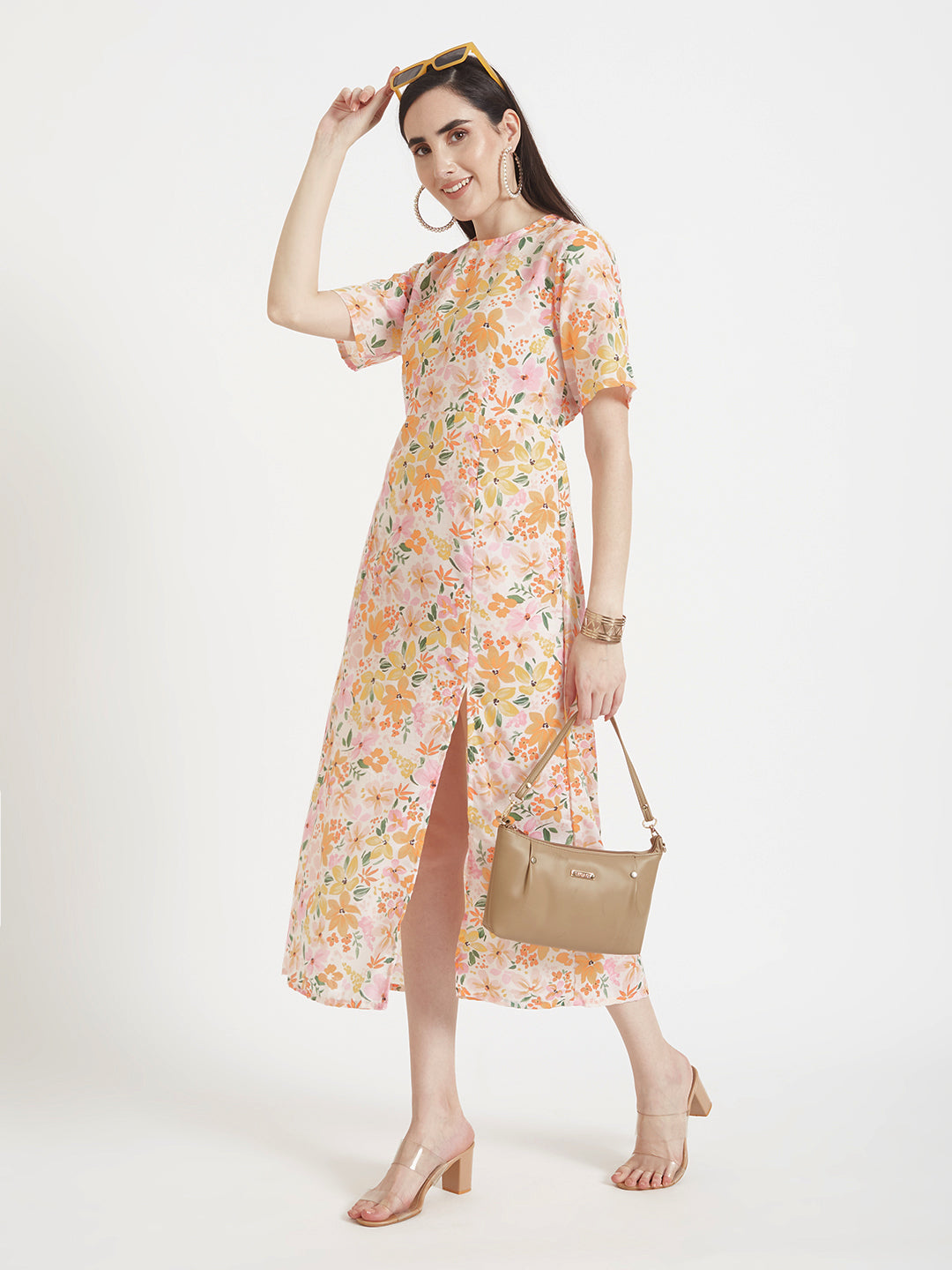 Luxury Cambric Digital Print  Maxi Dress With Slash Pocket