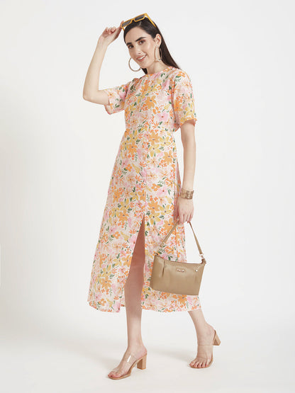 Luxury Cambric Digital Print  Maxi Dress With Slash Pocket
