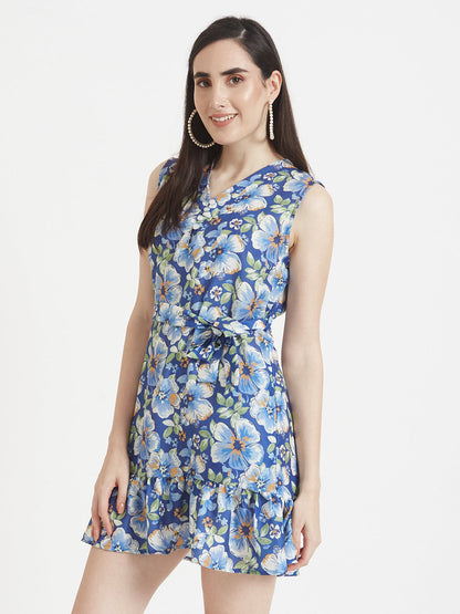 Premium Micro Digital Print  V Neck Flare Dress With Slash Pocket