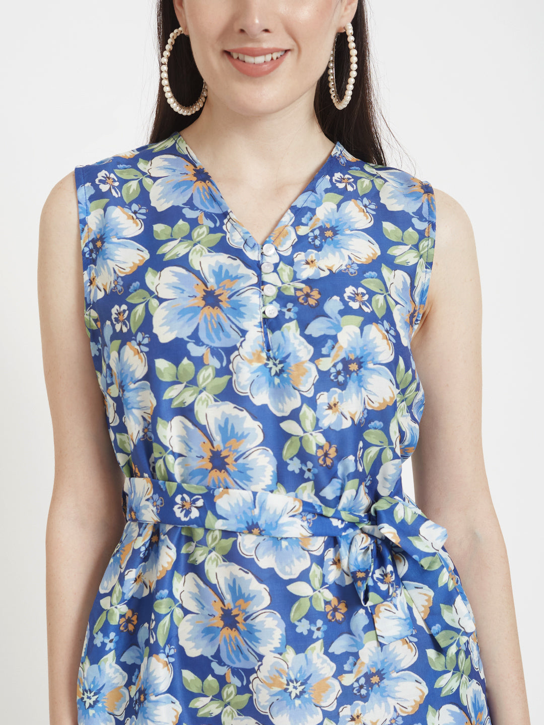 Premium Micro Digital Print  V Neck Flare Dress With Slash Pocket