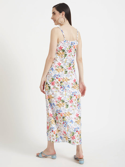 Premium Micro Digital Print  Shoulder Strap Bodycon Maxi Dress With Slash Pocket