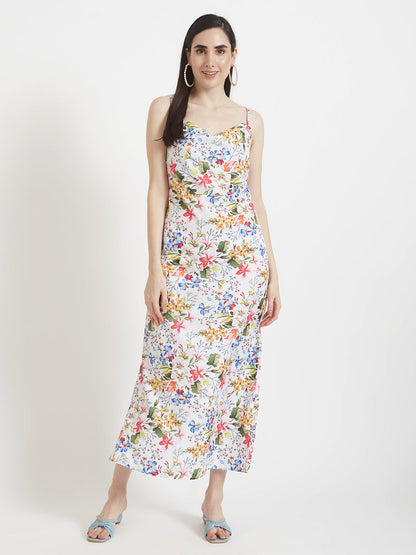 Premium Micro Digital Print  Shoulder Strap Bodycon Maxi Dress With Slash Pocket