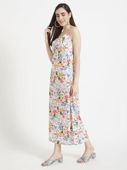 Premium Micro Digital Print  Shoulder Strap Bodycon Maxi Dress With Slash Pocket