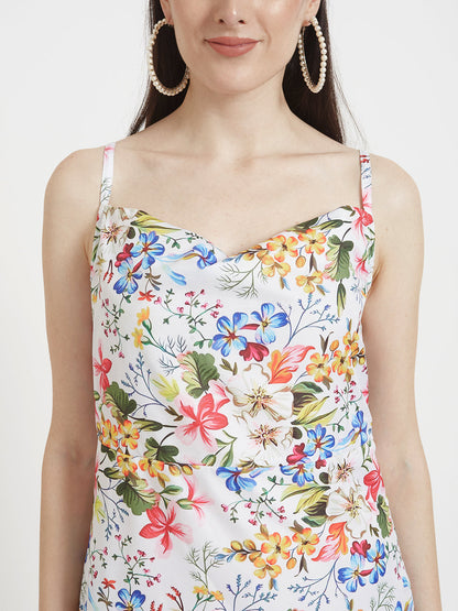 Premium Micro Digital Print  Shoulder Strap Bodycon Maxi Dress With Slash Pocket
