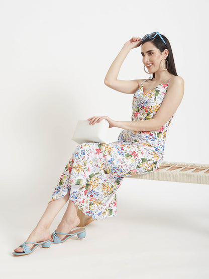 Premium Micro Digital Print  Shoulder Strap Bodycon Maxi Dress With Slash Pocket