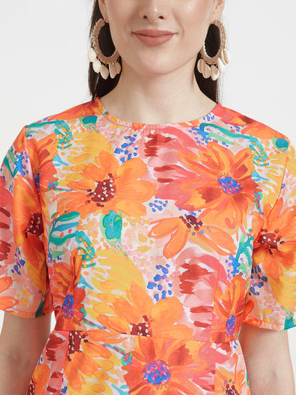 Premium American Crepe Digital Print  Maxi Dress With Slash Pocket