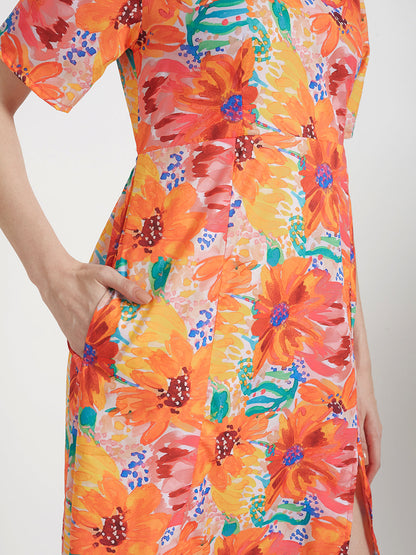 Premium American Crepe Digital Print  Maxi Dress With Slash Pocket