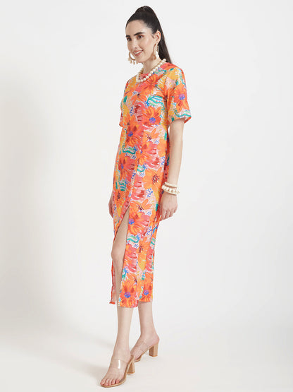 Premium American Crepe Digital Print  Maxi Dress With Slash Pocket