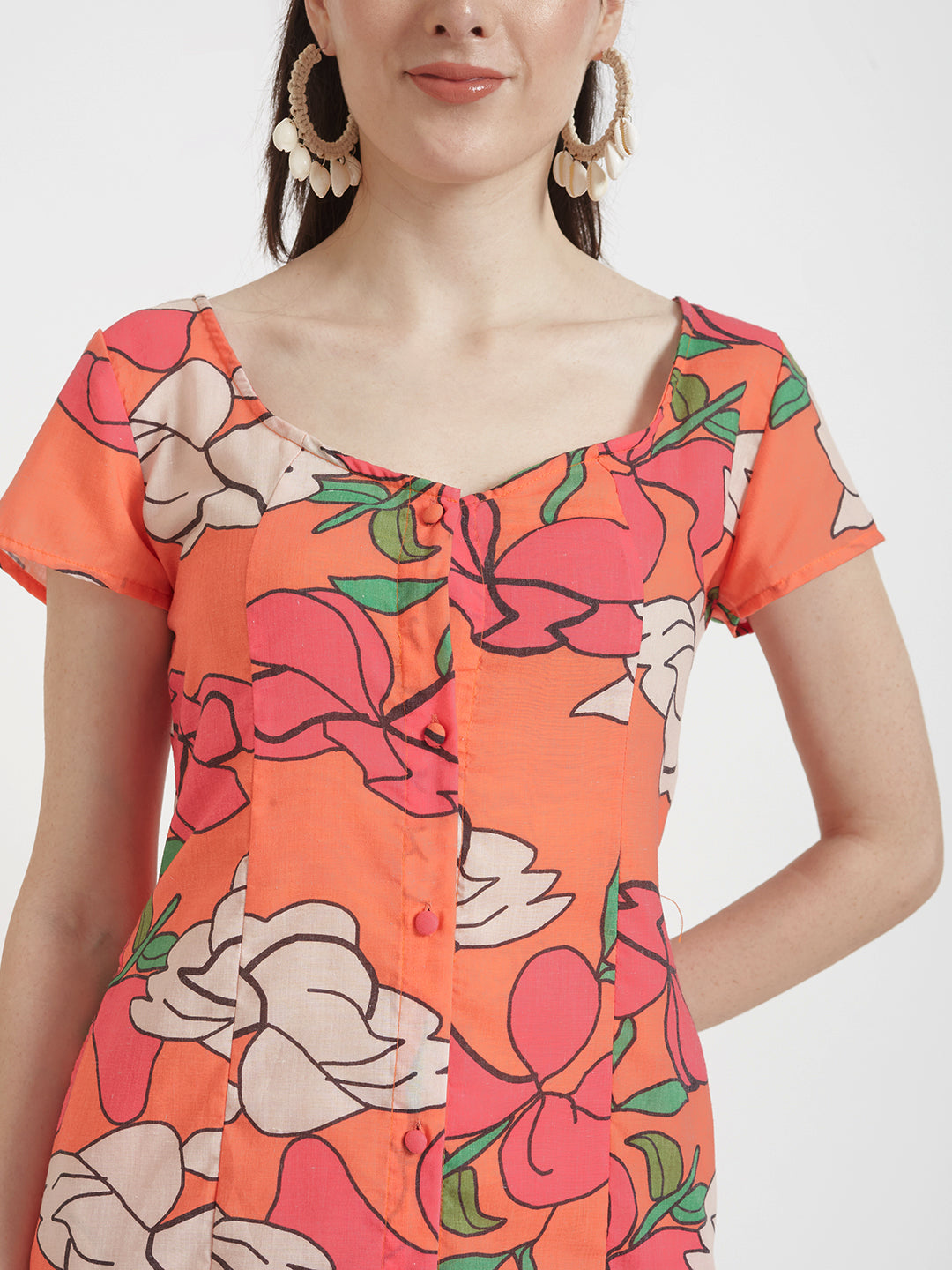 Luxury Cambric Digital Print  Front Slit Body Con Dress With Slash Pocket