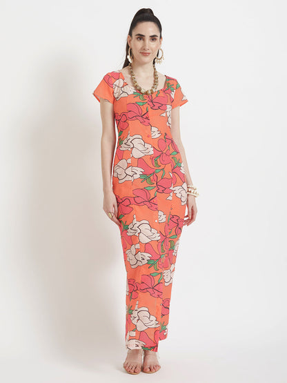 Luxury Cambric Digital Print  Front Slit Body Con Dress With Slash Pocket