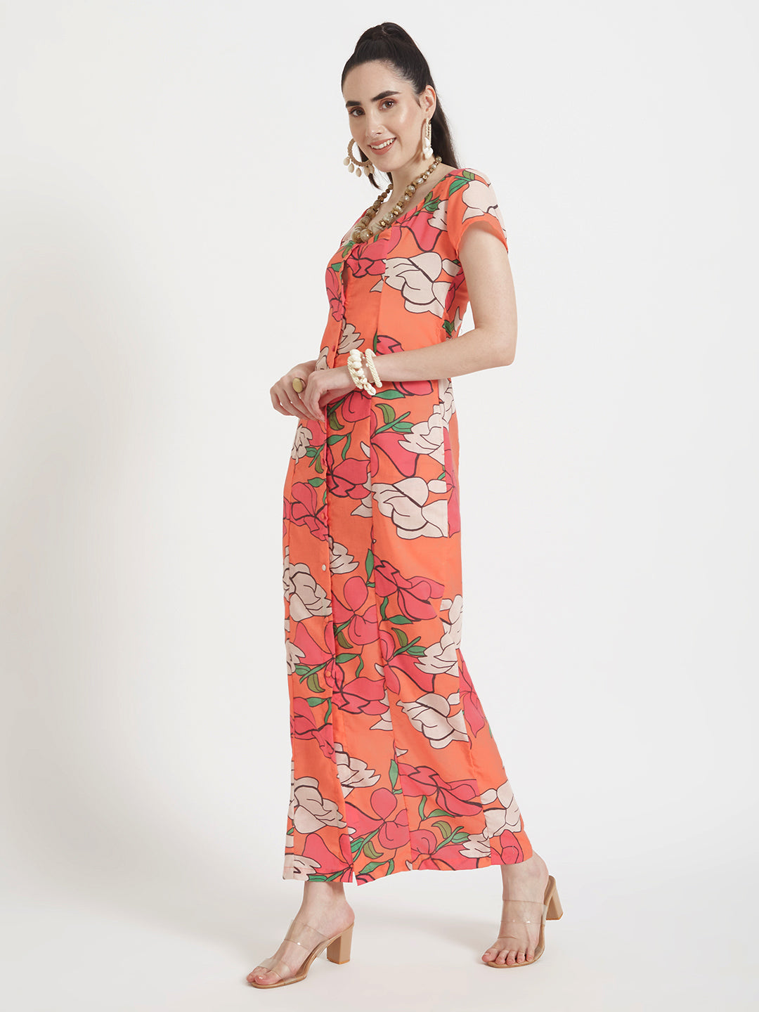Luxury Cambric Digital Print  Front Slit Body Con Dress With Slash Pocket