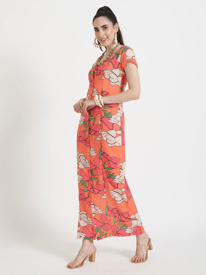 Luxury Cambric Digital Print  Front Slit Body Con Dress With Slash Pocket