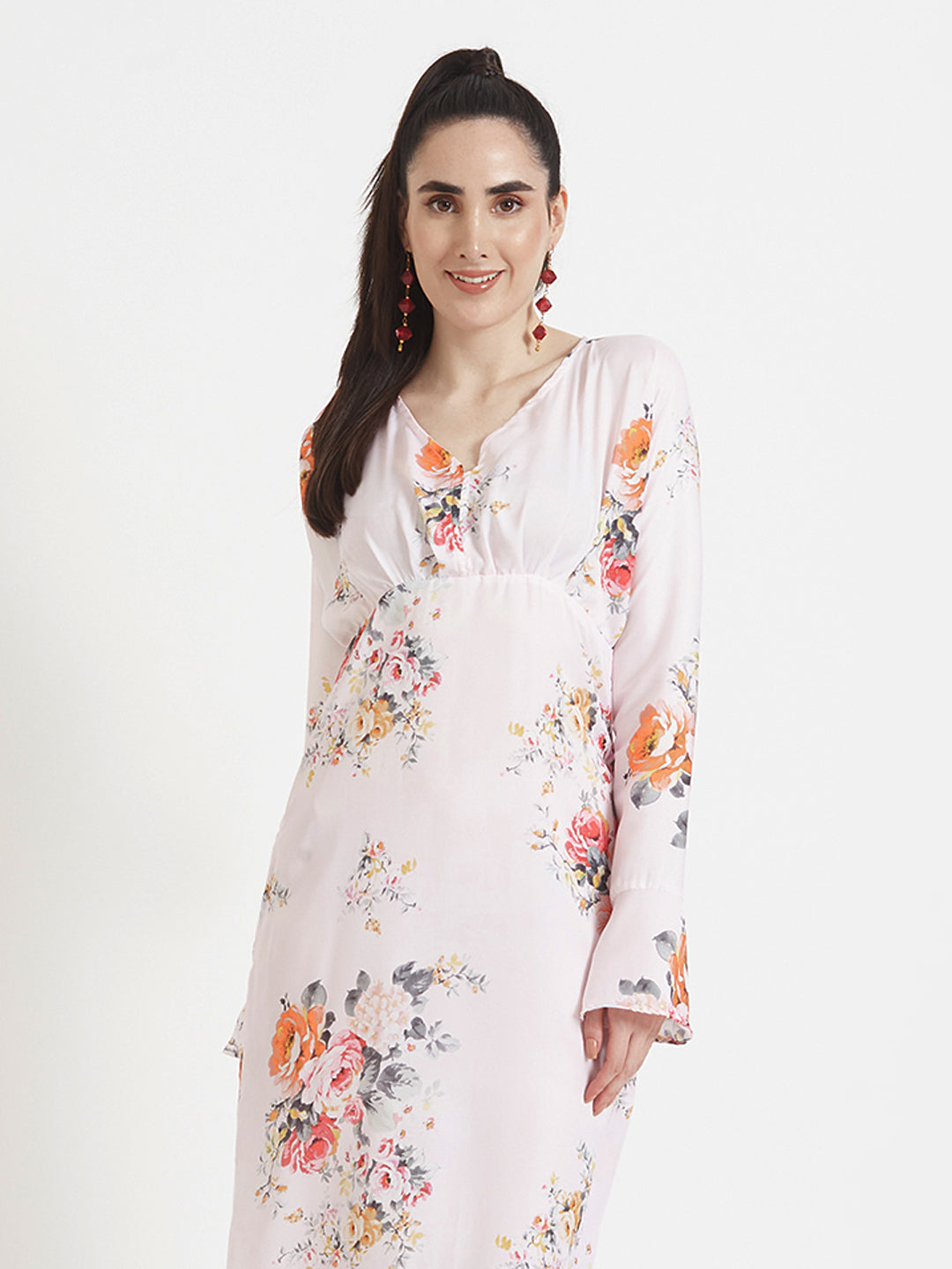 Luxury  Satin Digital Print  Maxi Dress With Slash Pocket