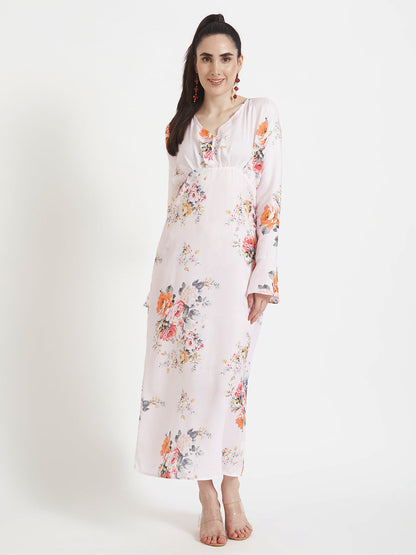 Luxury  Satin Digital Print  Maxi Dress With Slash Pocket