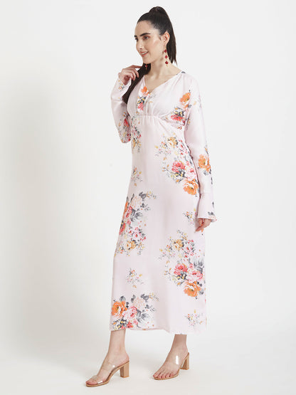 Luxury  Satin Digital Print  Maxi Dress With Slash Pocket