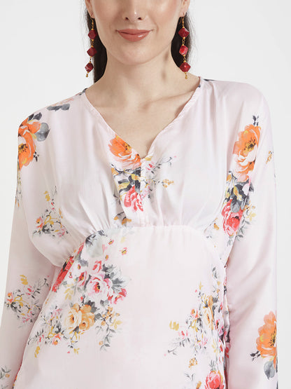 Luxury  Satin Digital Print  Maxi Dress With Slash Pocket