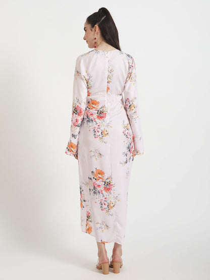 Luxury  Satin Digital Print  Maxi Dress With Slash Pocket