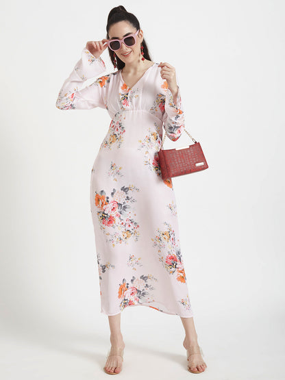 Luxury  Satin Digital Print  Maxi Dress With Slash Pocket