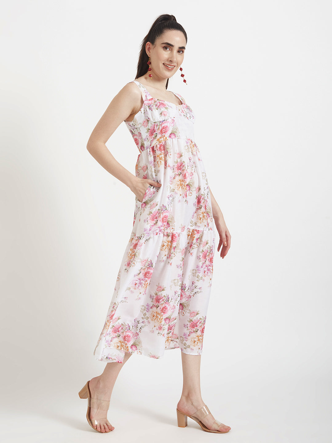 Premium Muslin Digital Print  Maxi Dress With Slash Pocket