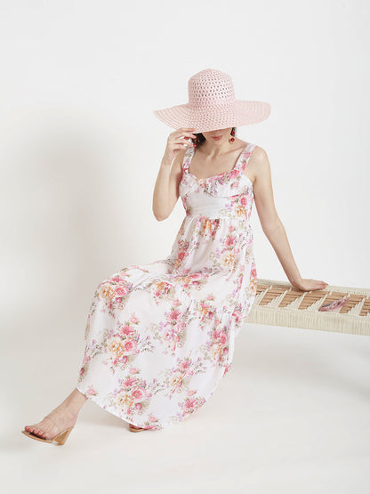 Premium Muslin Digital Print  Maxi Dress With Slash Pocket