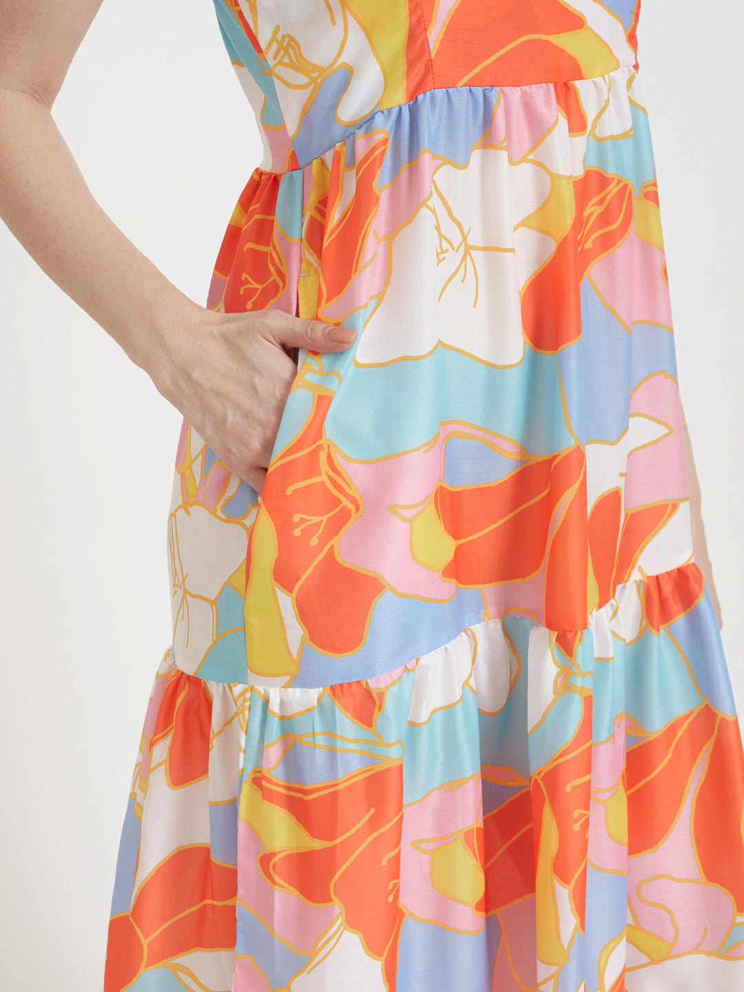 Premium Muslin Digital Print  Shoulder Strap Maxi Dress With Slash Pocket