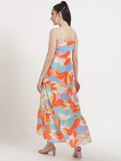Premium Muslin Digital Print  Shoulder Strap Maxi Dress With Slash Pocket