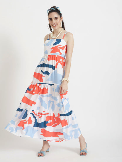 Premium American Crepe Digital Print  Shoulder Strap Maxi Dress With Slash Pocket