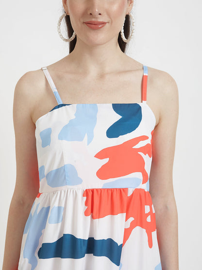 Premium American Crepe Digital Print  Shoulder Strap Maxi Dress With Slash Pocket