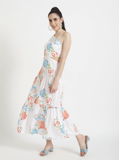 Premium Micro Digital Print  Flare Maxi Dress With Slash Pocket