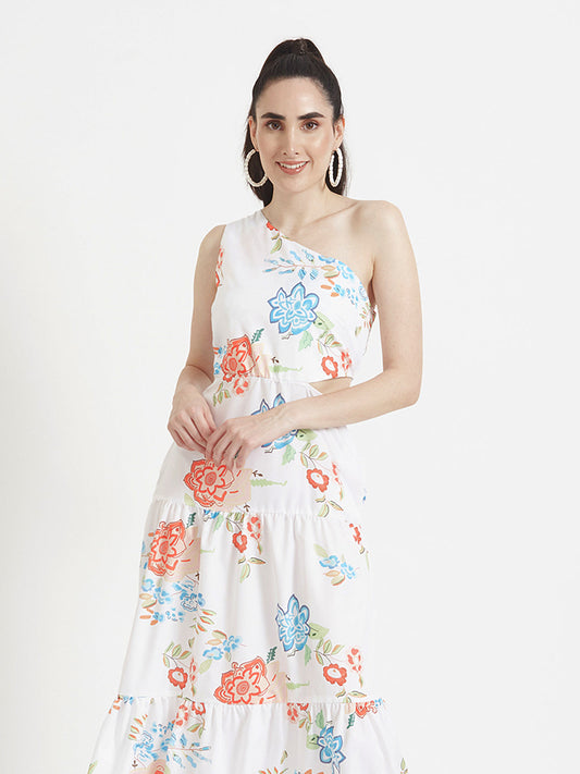 Premium Micro Digital Print  Flare Maxi Dress With Slash Pocket