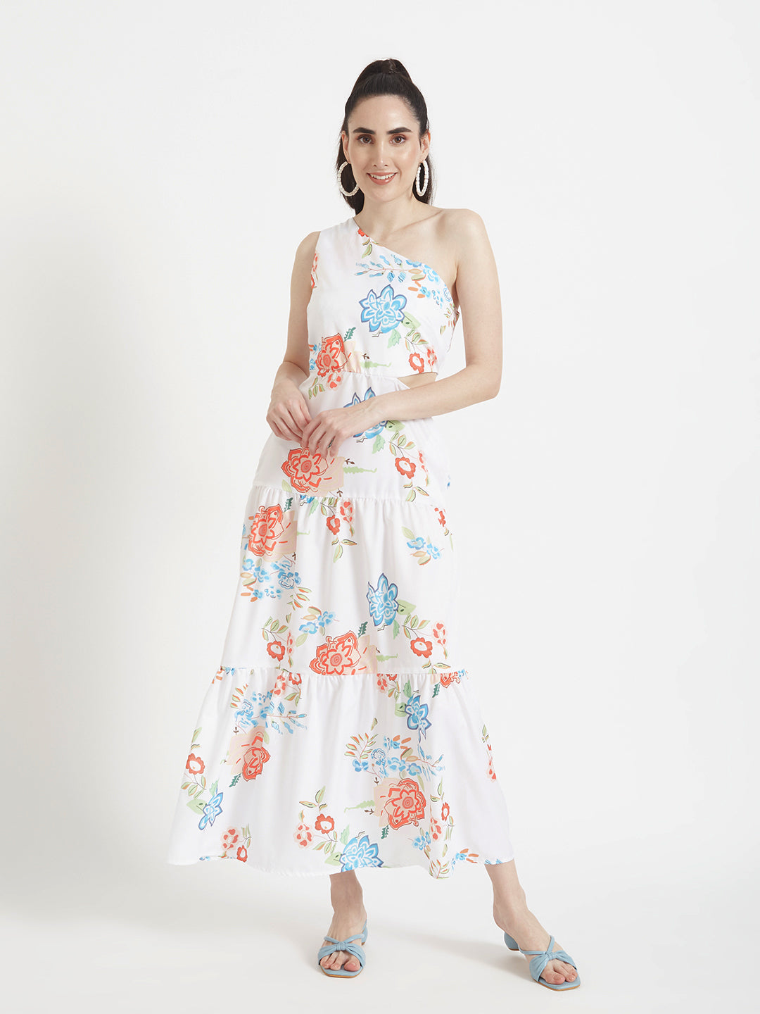 Premium Micro Digital Print  Flare Maxi Dress With Slash Pocket