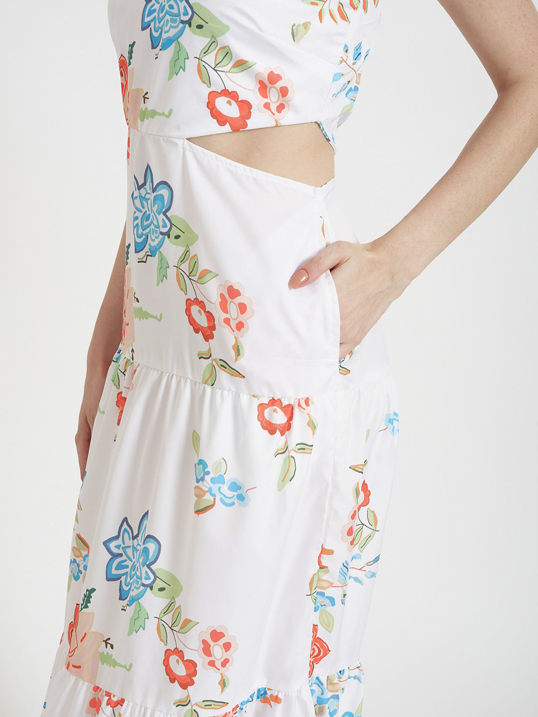 Premium Micro Digital Print  Flare Maxi Dress With Slash Pocket