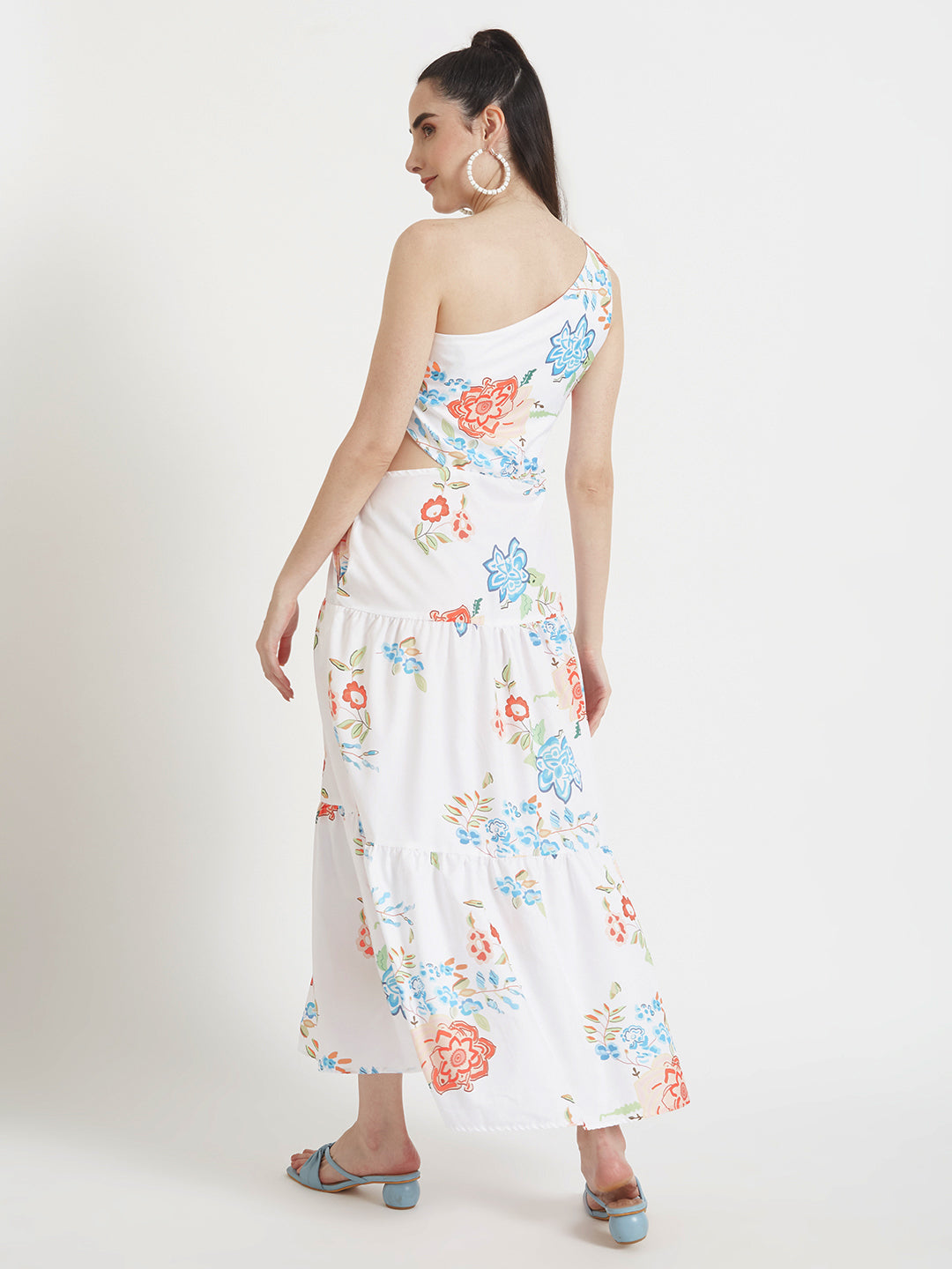 Premium Micro Digital Print  Flare Maxi Dress With Slash Pocket