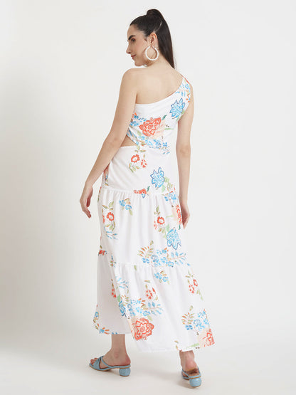 Premium Micro Digital Print  Flare Maxi Dress With Slash Pocket