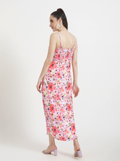 Premium American Crepe Digital Print  Maxi Dress With Slash Pocket