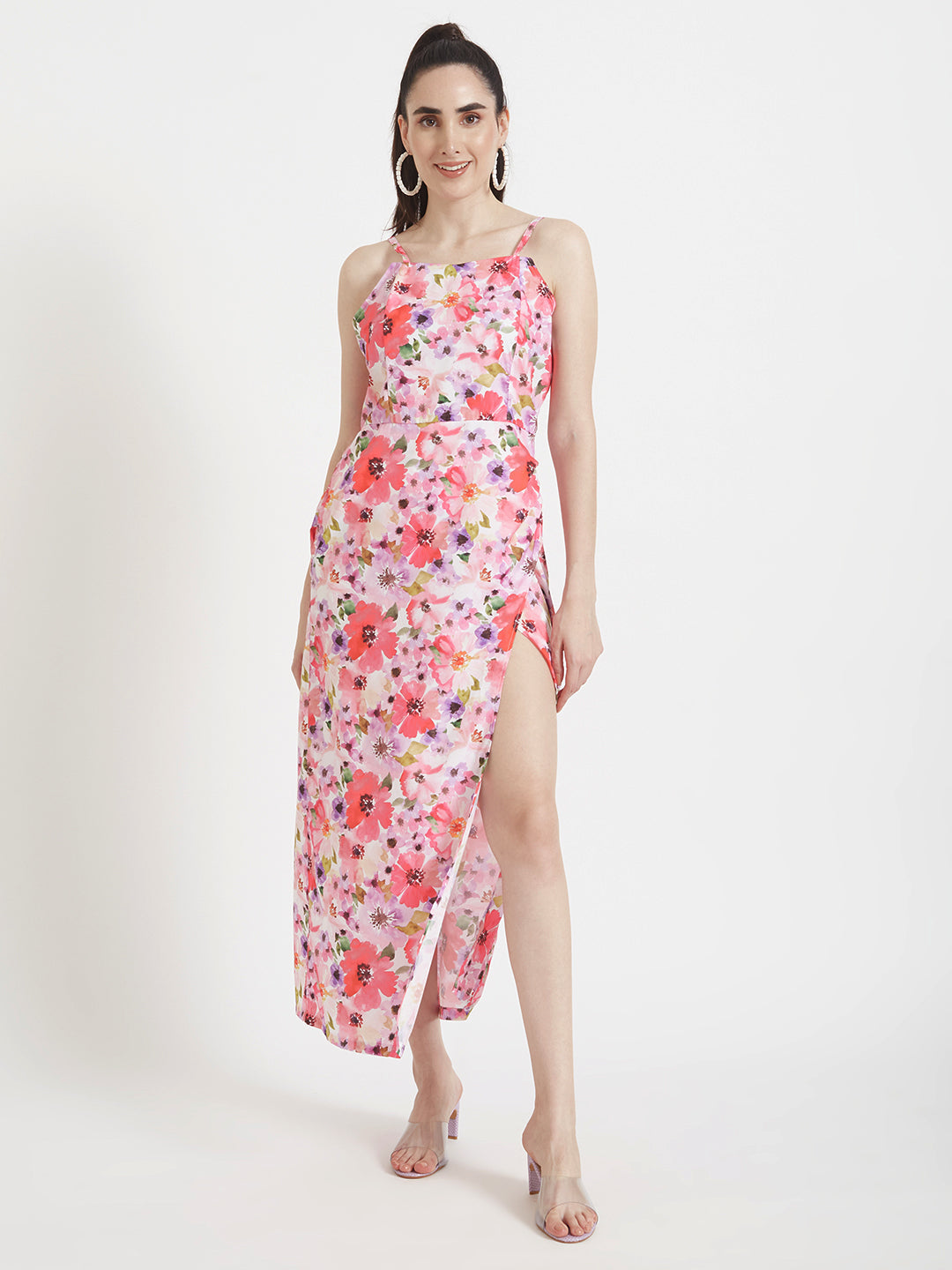 Premium American Crepe Digital Print  Maxi Dress With Slash Pocket