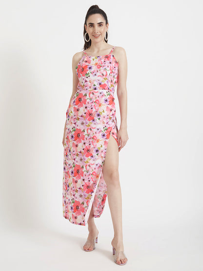 Premium American Crepe Digital Print  Maxi Dress With Slash Pocket