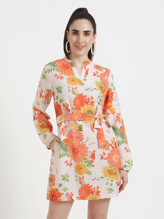 Premium Muslin Digital Print  Midi Dress With Slash Pocket