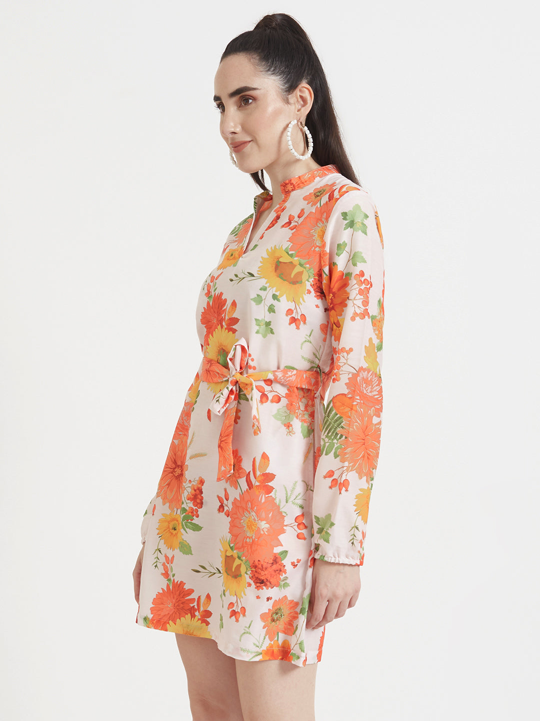 Premium Muslin Digital Print  Midi Dress With Slash Pocket